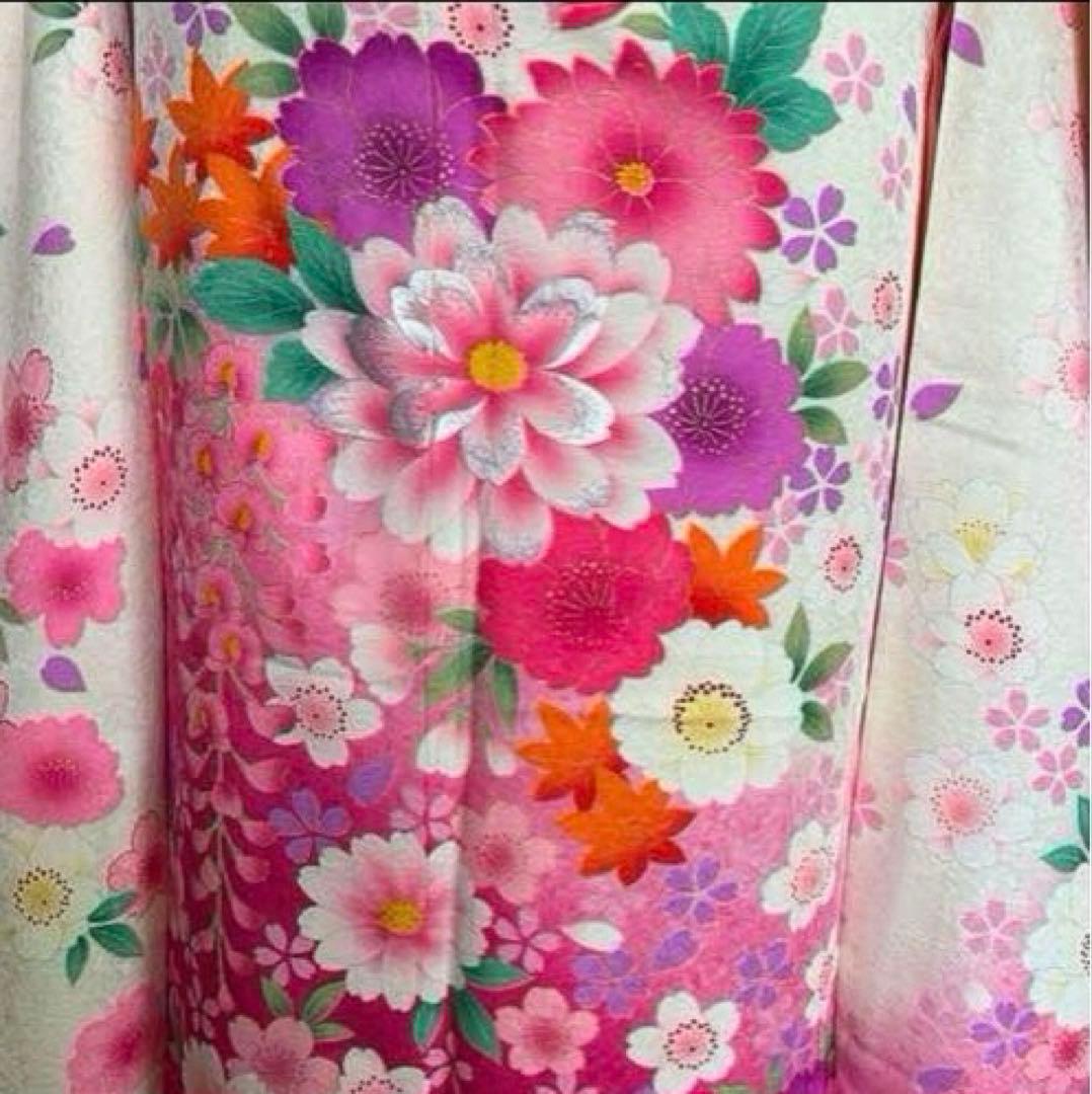 【トールサイズ】京都きもの友禅 振袖 白地 舞花文 ラメ刺繍 ②