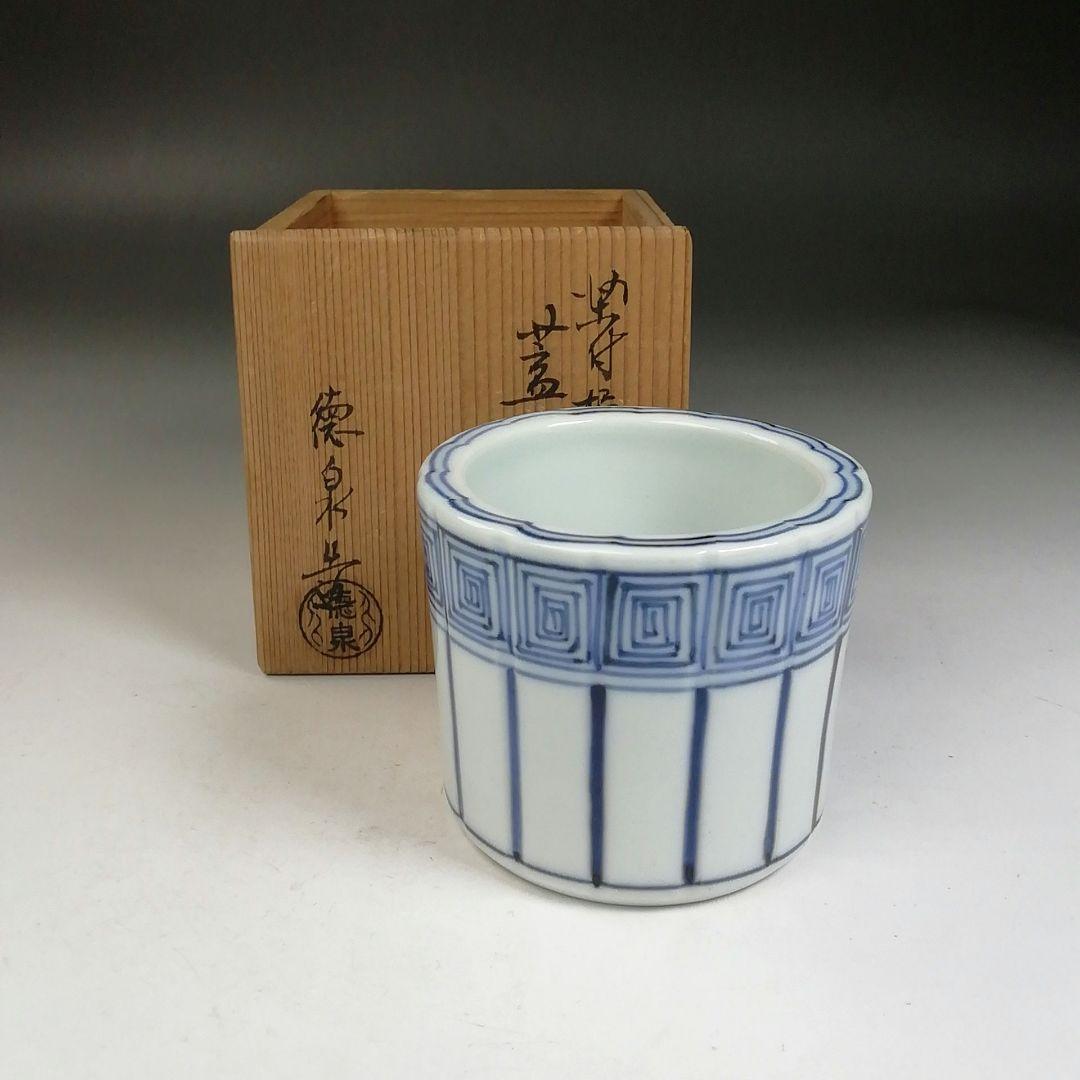 Ｗ１０１　蓋置　『染付　桶川』『西村徳泉 造』　共箱　茶道具