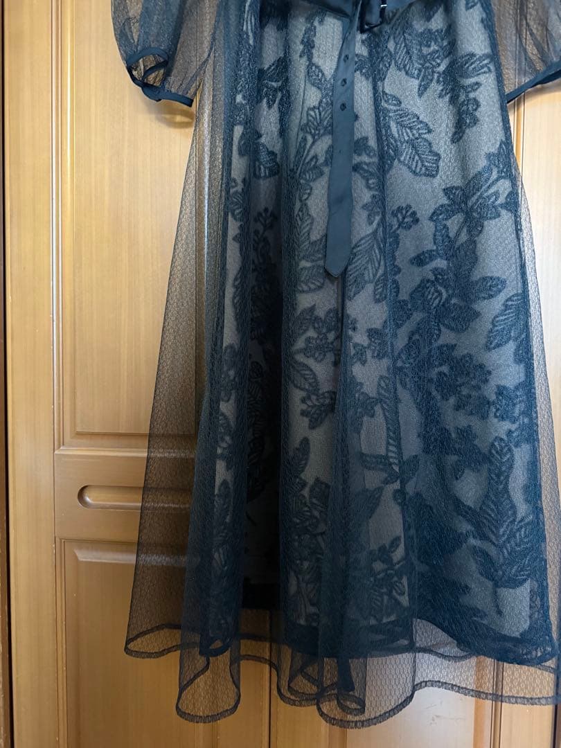 【LEJA】チュールパイピングリーフベルトAラインドレスワンピース Sサイズ