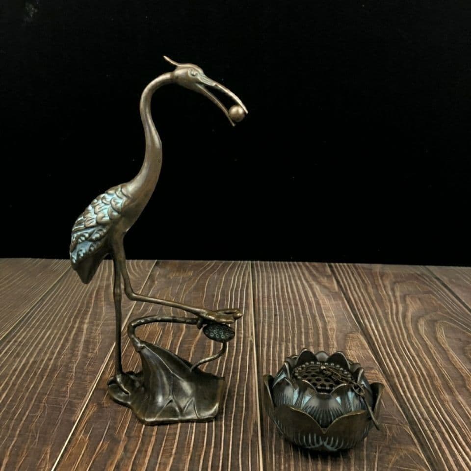鶴の蓮華炉 香炉 香道具 工芸品 美術品 置物