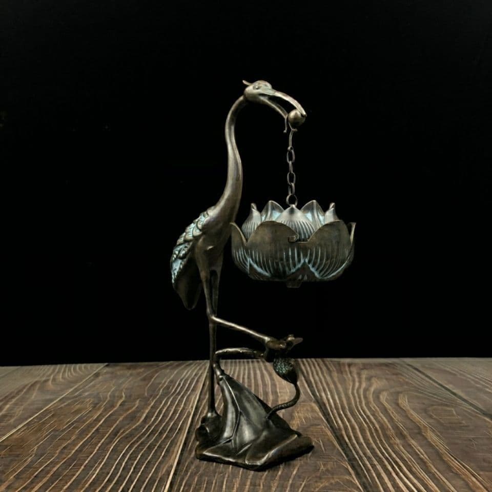 鶴の蓮華炉 香炉 香道具 工芸品 美術品 置物