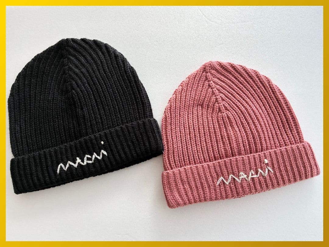 大人もOK! Marni マルニ .刺繍ロゴ リブ ニット帽 ニットキャップ