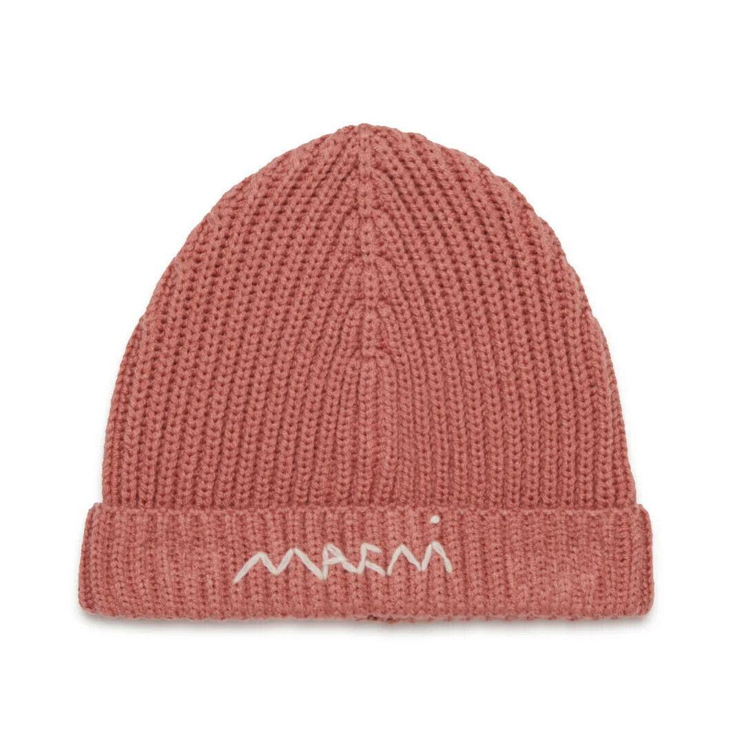 大人もOK! Marni マルニ .刺繍ロゴ リブ ニット帽 ニットキャップ