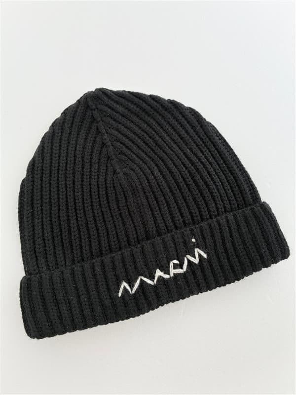 大人もOK! Marni マルニ .刺繍ロゴ リブ ニット帽 ニットキャップ