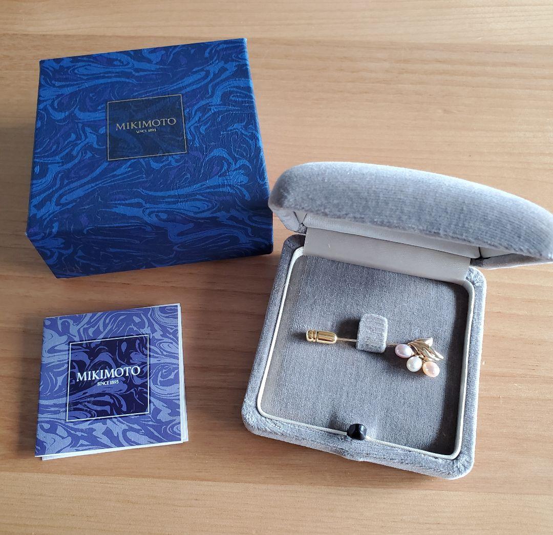 【未使用品】ミキモト　MIKIMOTO　K18　3Pパールピンブローチ