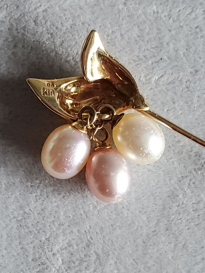 【未使用品】ミキモト　MIKIMOTO　K18　3Pパールピンブローチ
