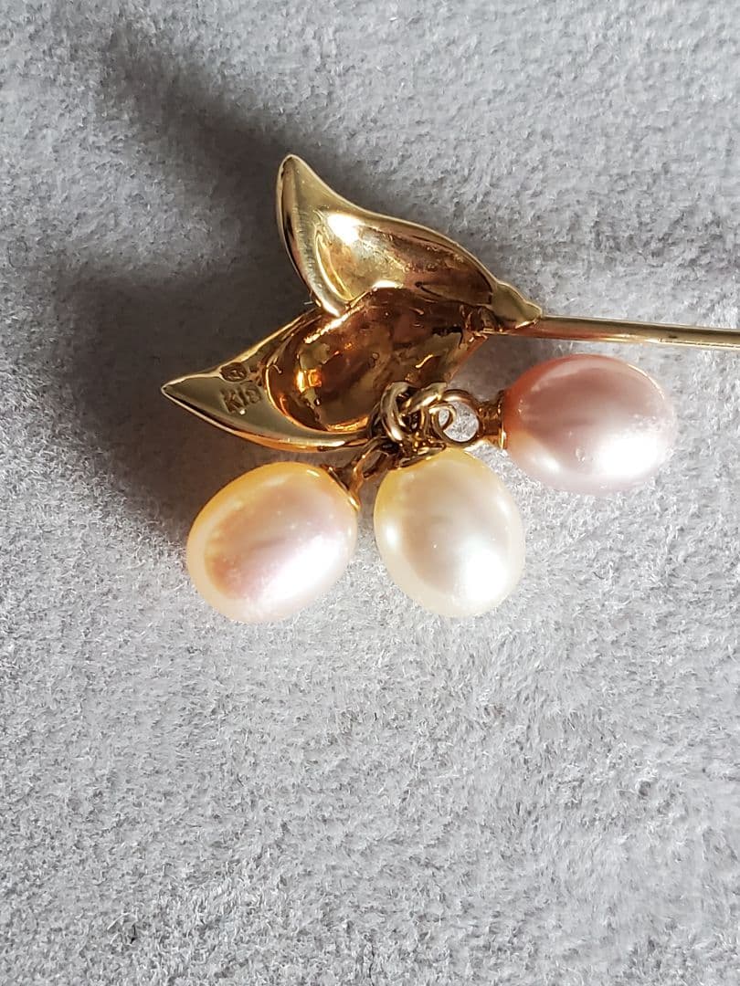 【未使用品】ミキモト　MIKIMOTO　K18　3Pパールピンブローチ