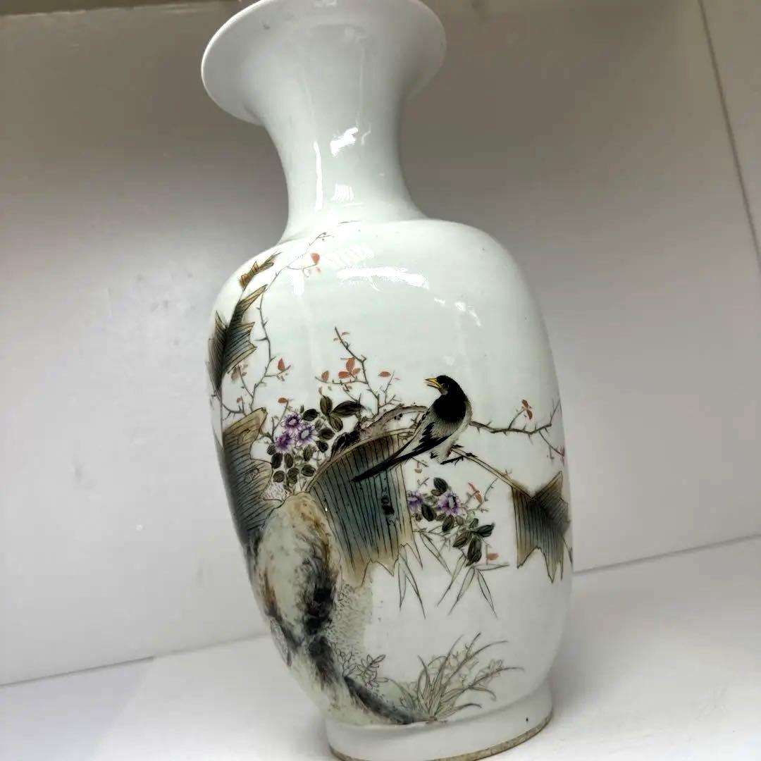 中国清時代　粉彩花鳥図花瓶　高さ35㎝　東Y7-0421②トヒコ