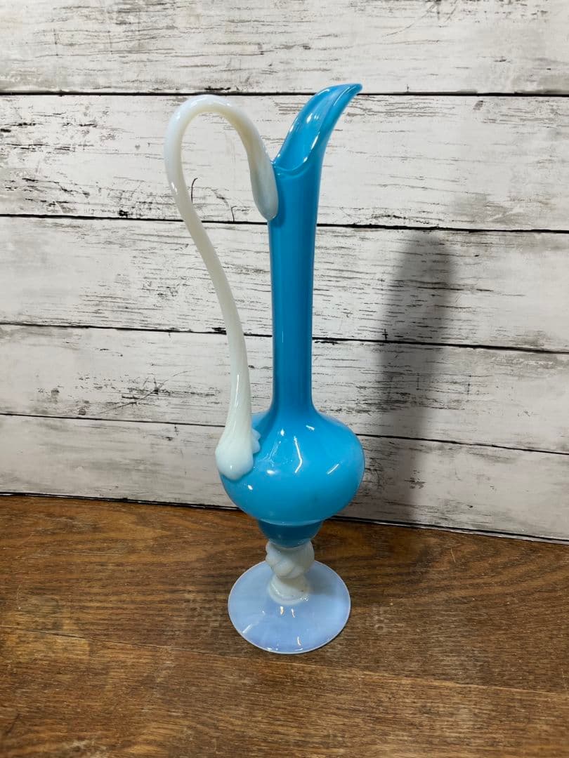 フランスアンティーク オパリンガラスの花瓶 ブルー系 一輪挿し グラス 花器