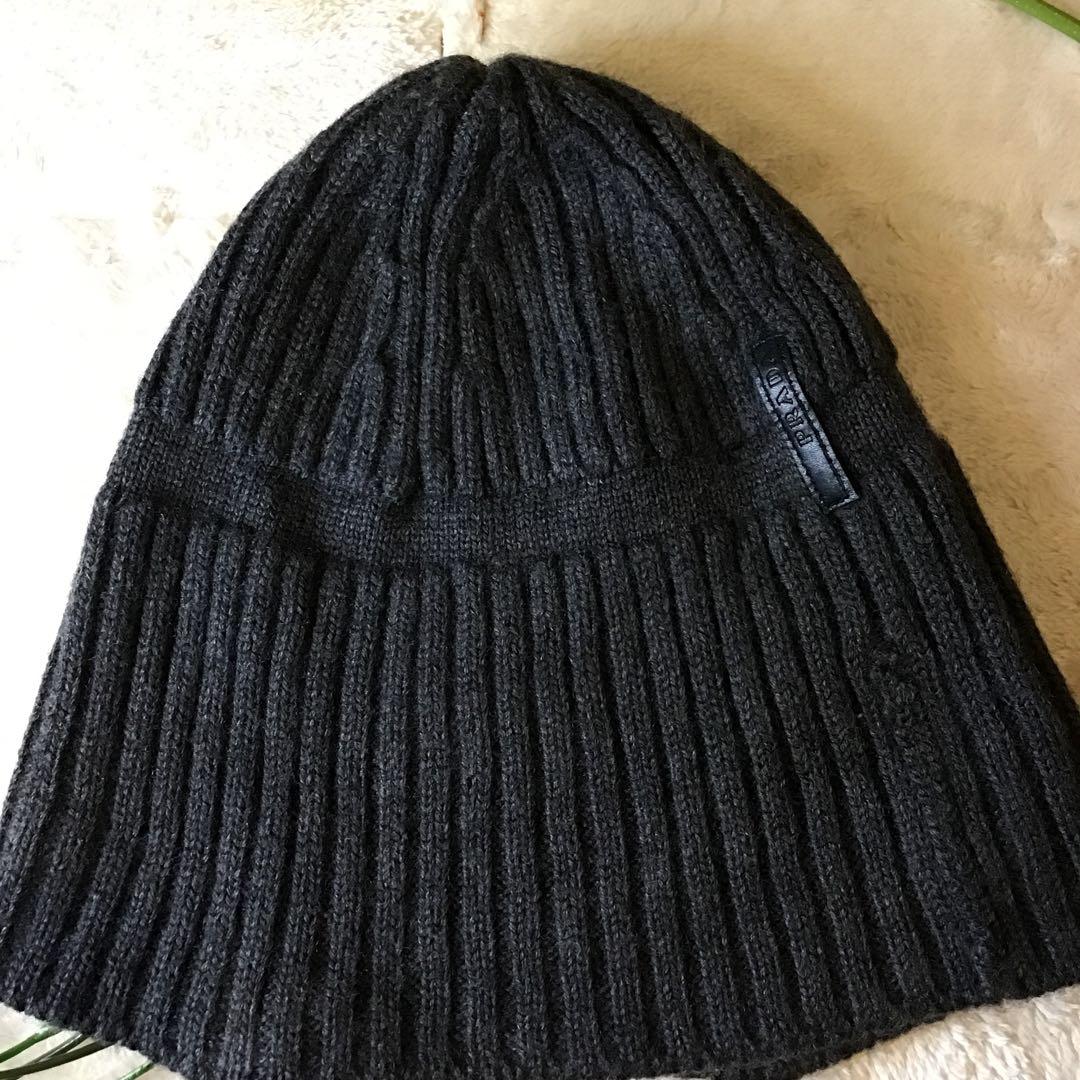 プラダ　PRADA ニット帽　ビーニー　リブ編　ユニセックス ダークグレー　美品