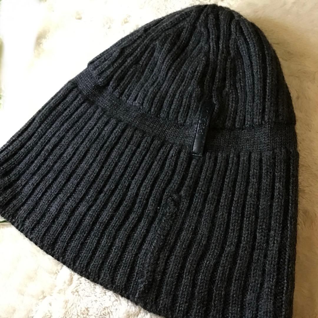 プラダ　PRADA ニット帽　ビーニー　リブ編　ユニセックス ダークグレー　美品