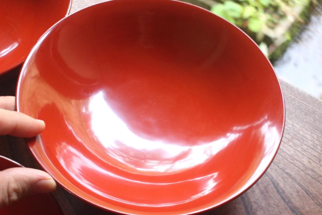 デッドストック！時代朱漆に極上稲穂雀蒔絵の映える大椀2点（検輪島塗蒔絵椀雑煮椀