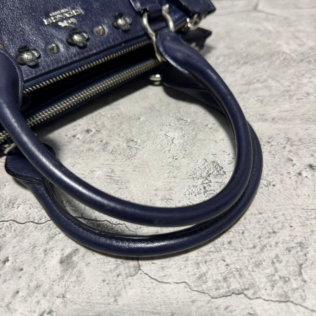 極美品✨️希少 コーチ ハンドバッグ キャリーオール ターンロック 本革 花 紺