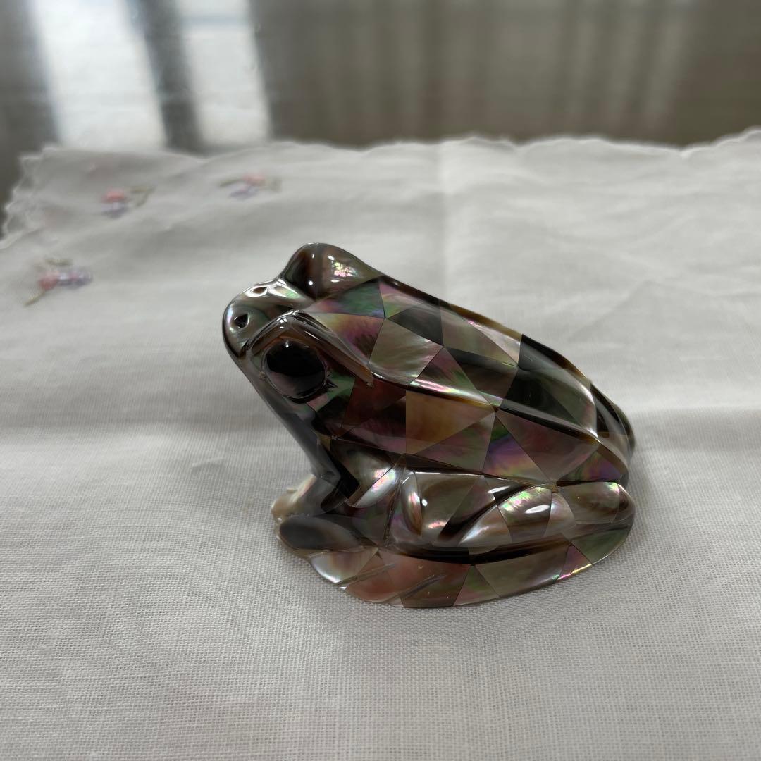 黒蝶貝カエルの装飾品　縁起ものセット