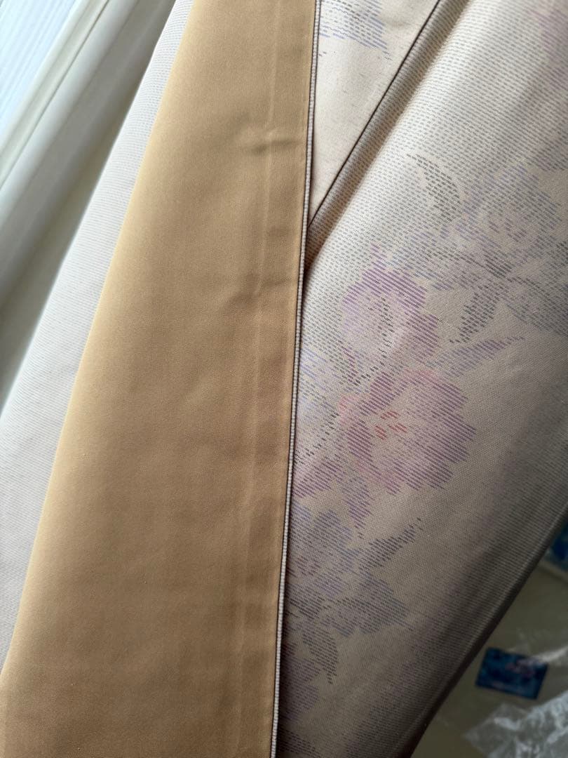 memeko 正絹 白大島紬小紋 ベージュ×グレー×パープル 横双 単品