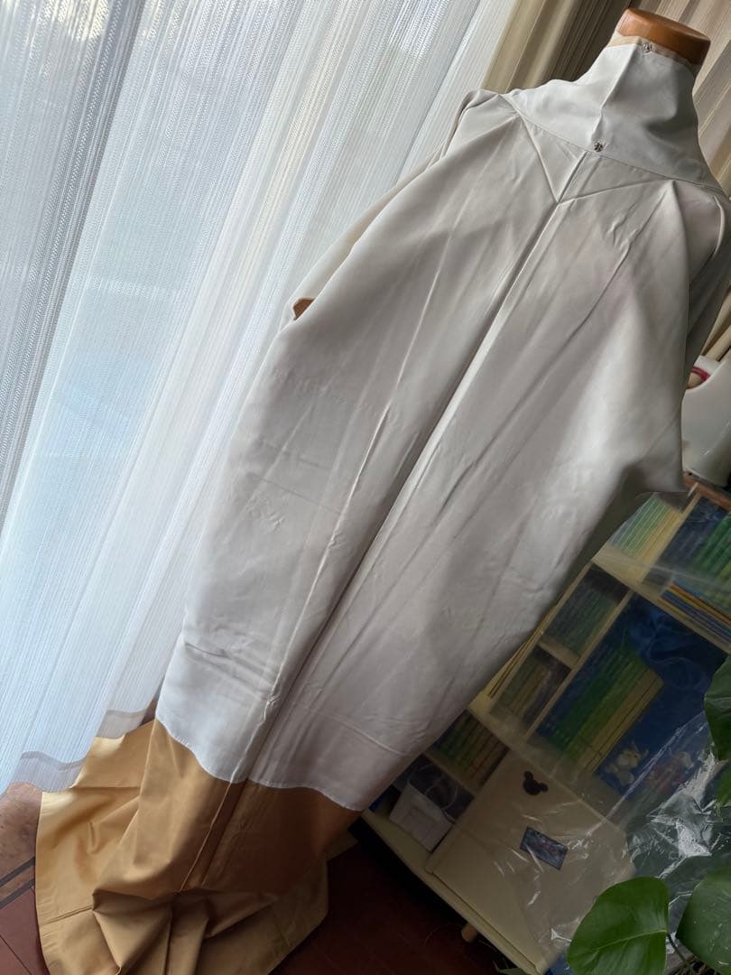 memeko 正絹 白大島紬小紋 ベージュ×グレー×パープル 横双 単品