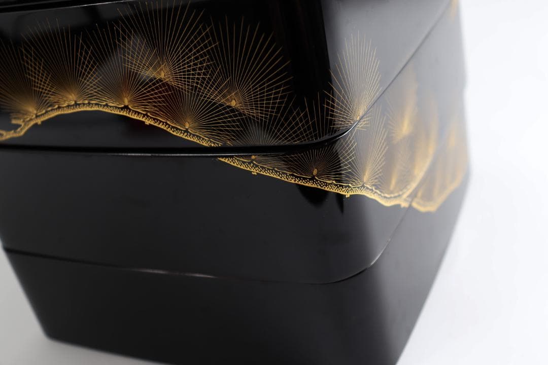 茶道具 輪島塗 三段重 黒 朱 松金 共箱 お重 重箱