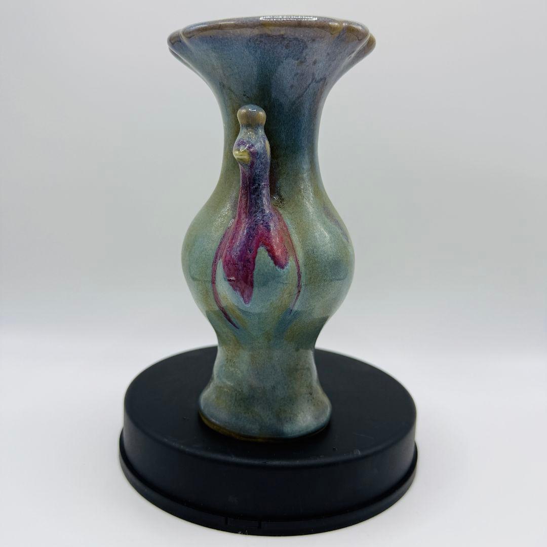 L108 磁器窯変掛紅花口孔雀花瓶 アンティーク