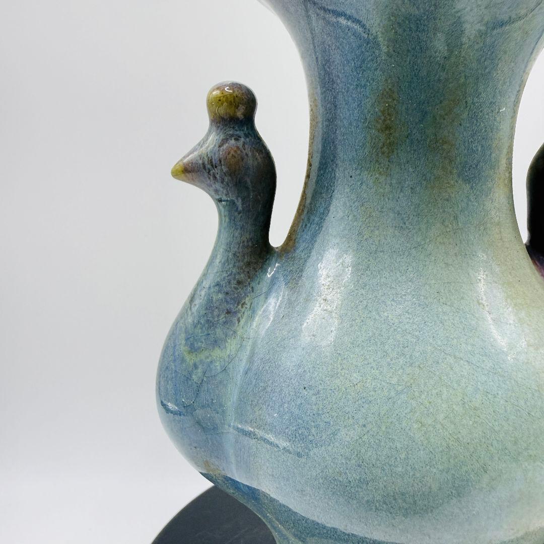 L108 磁器窯変掛紅花口孔雀花瓶 アンティーク