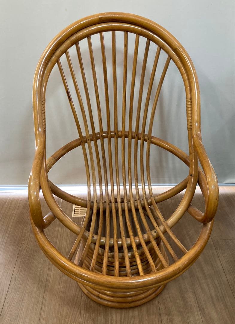 ラタンチェア 360度 回転式 籐家具 ひじ掛け 昭和レトロ