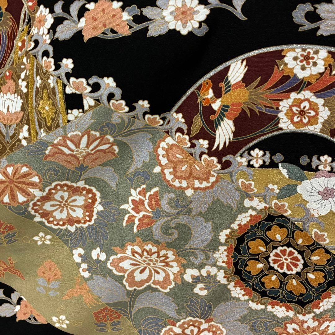 D97 黒留袖 華文 鳳凰 金駒刺繍 桐紋 正絹 着物 袷 美品