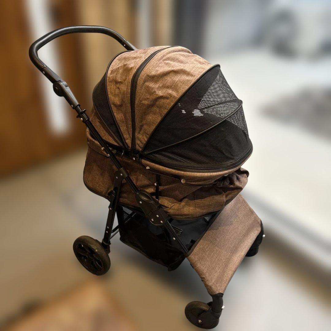 ペットカート！メッシュカバー付き　ブラウン