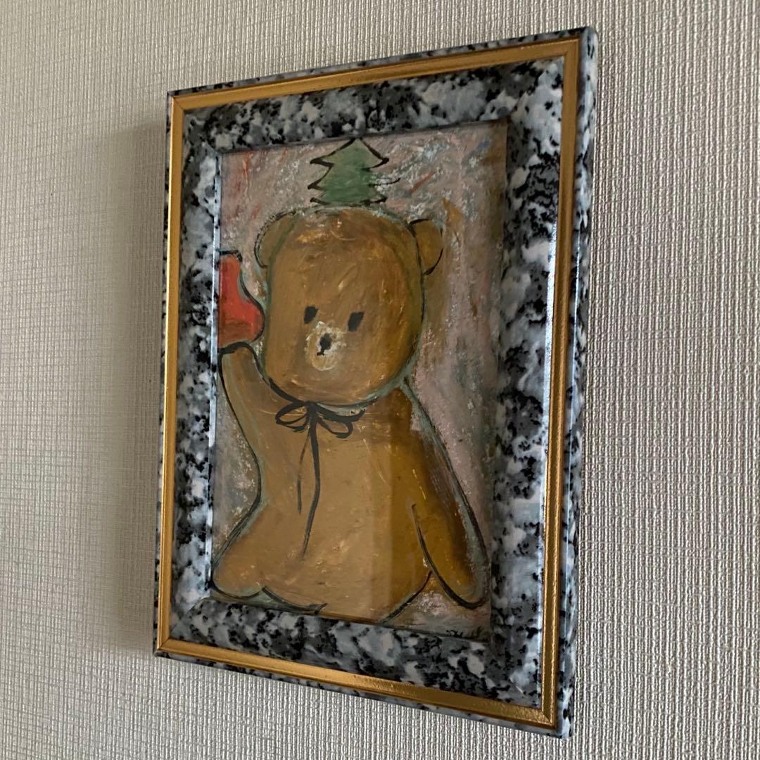絵画。原画【クリスマスを迎えて可愛い熊ちゃん】