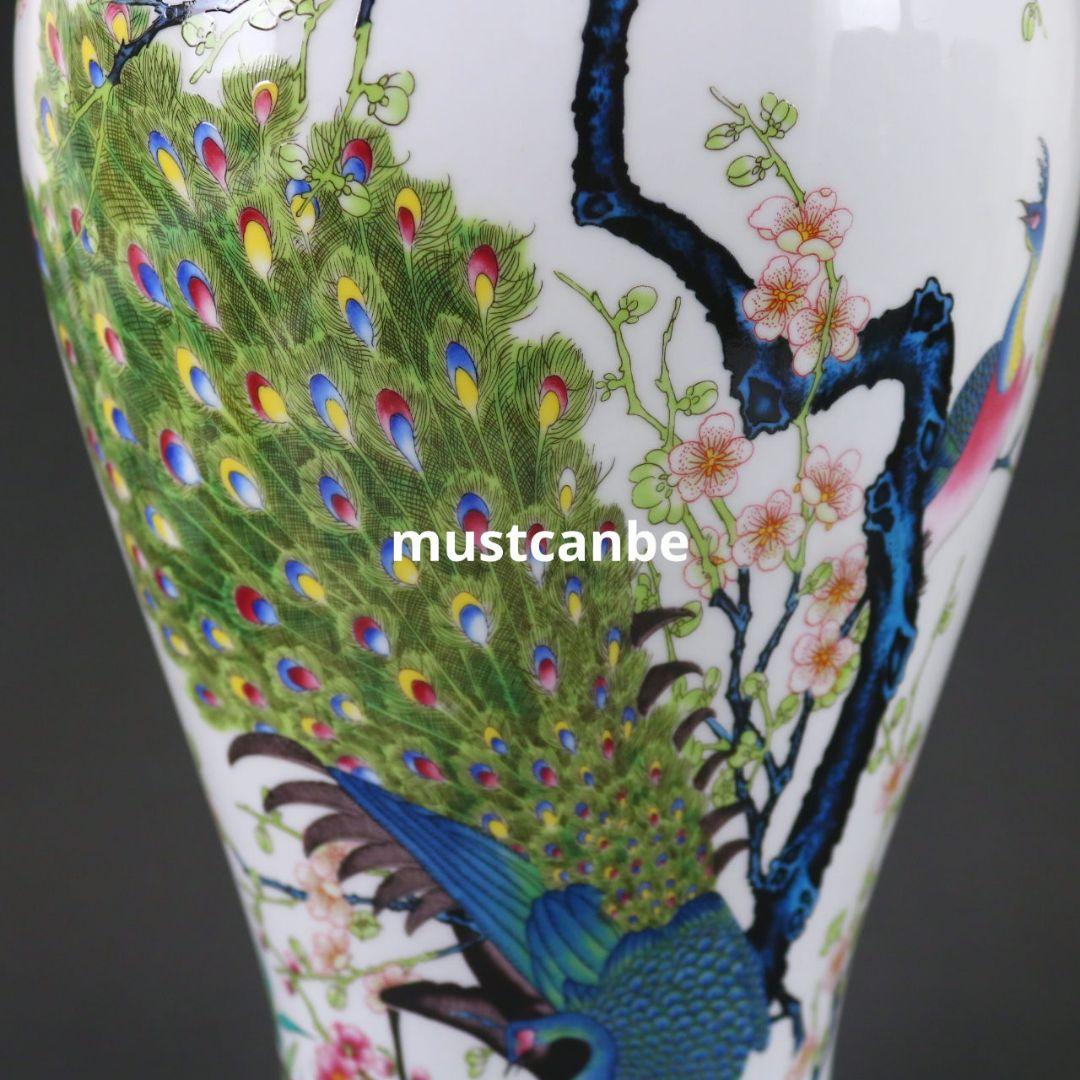 景徳鎮薄胎蒔金パステル孔雀瓶 陶磁器 装飾品 現代工芸 品美術品 置物