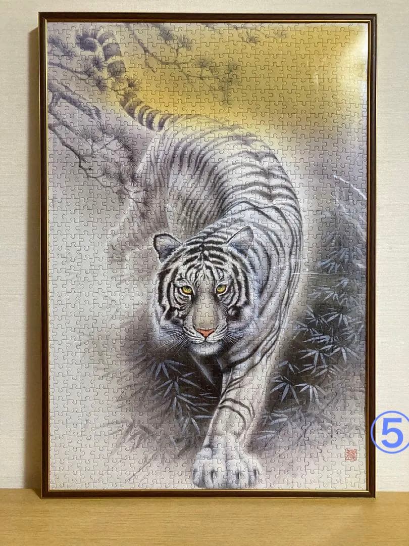 千P⑤松竹林の虎　ジグソーパズル　金色アルミ額74×51㎝　パネル完成品　白黒