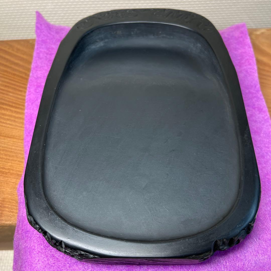 ⭕️雨端硯　名工　12代　雨宮弥兵衛　縁に昇雲を彫刻　程度良い　大型自然硯