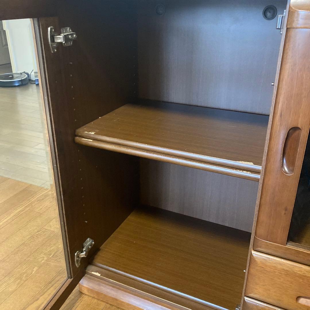 ガラス扉付きキャビネット ブラウン