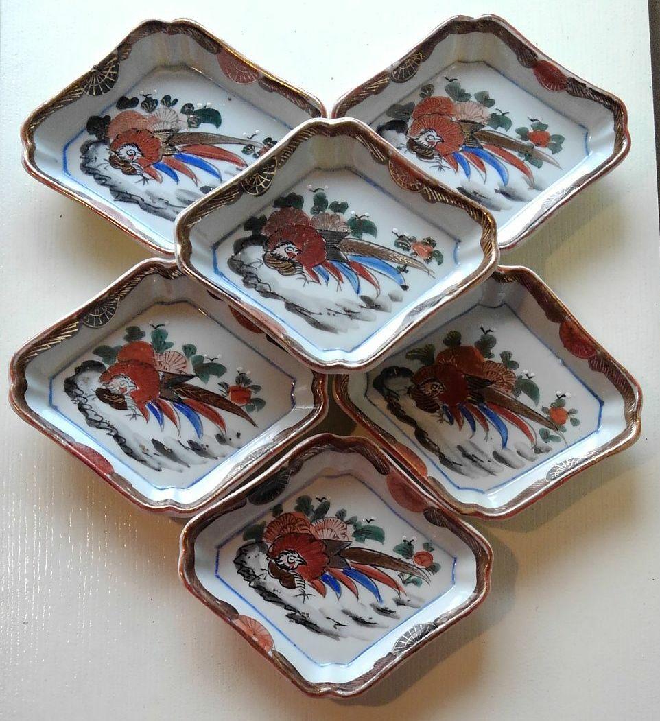 花鳥文角皿　６枚セット