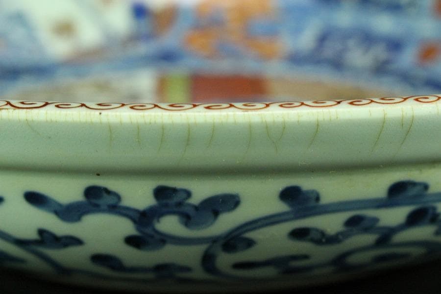 染錦 虎図 大皿 骨董品 φ39cm(K-YC473)