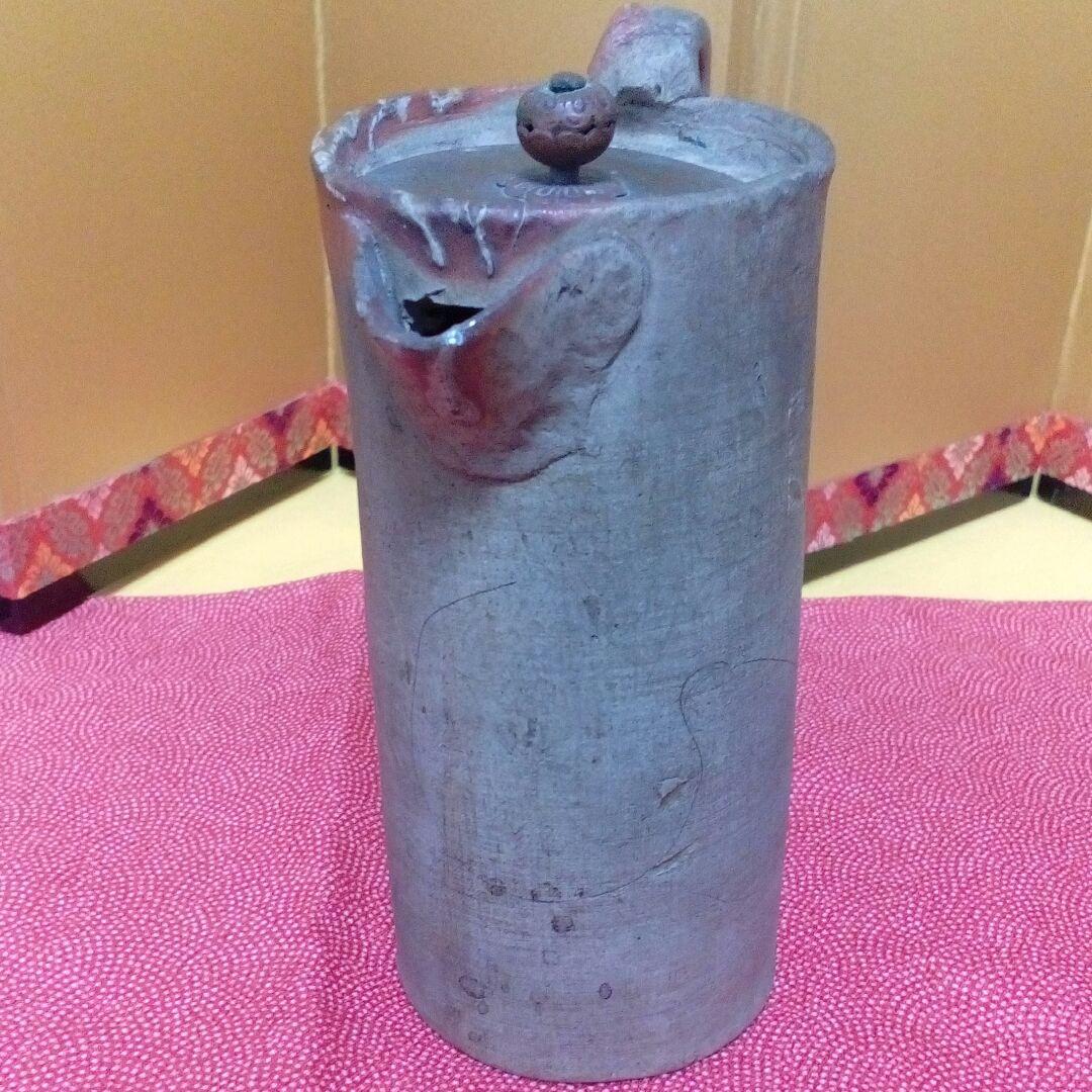 江戸時代珍品レア茶道具１４センチ陶器製古銅製当時物蓋付き在銘有り小さい時代水指