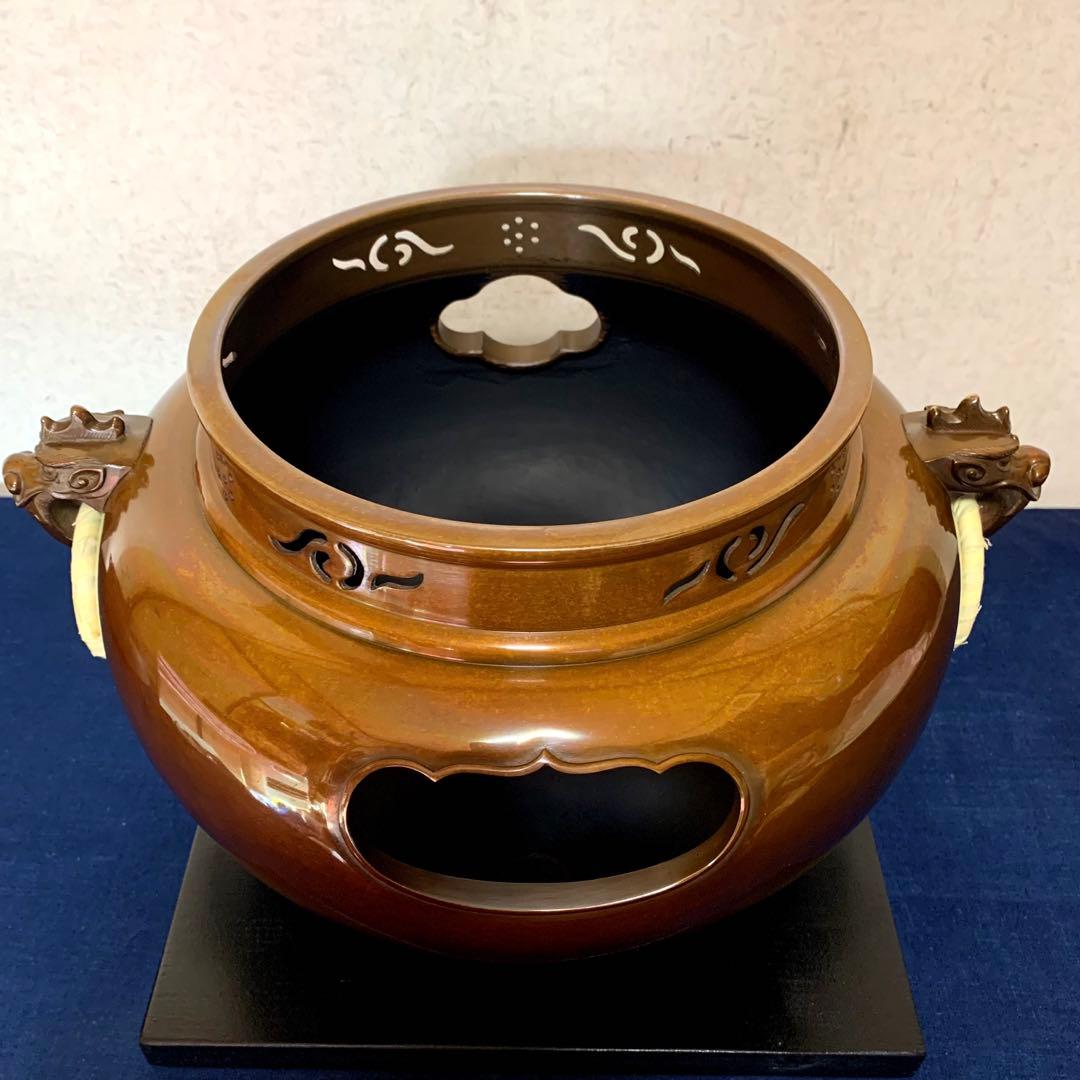 未使用 風炉 茶釜 電熱器 人間国宝 高橋敬典 唐銅鬼面風炉 野々田電熱器 敷板