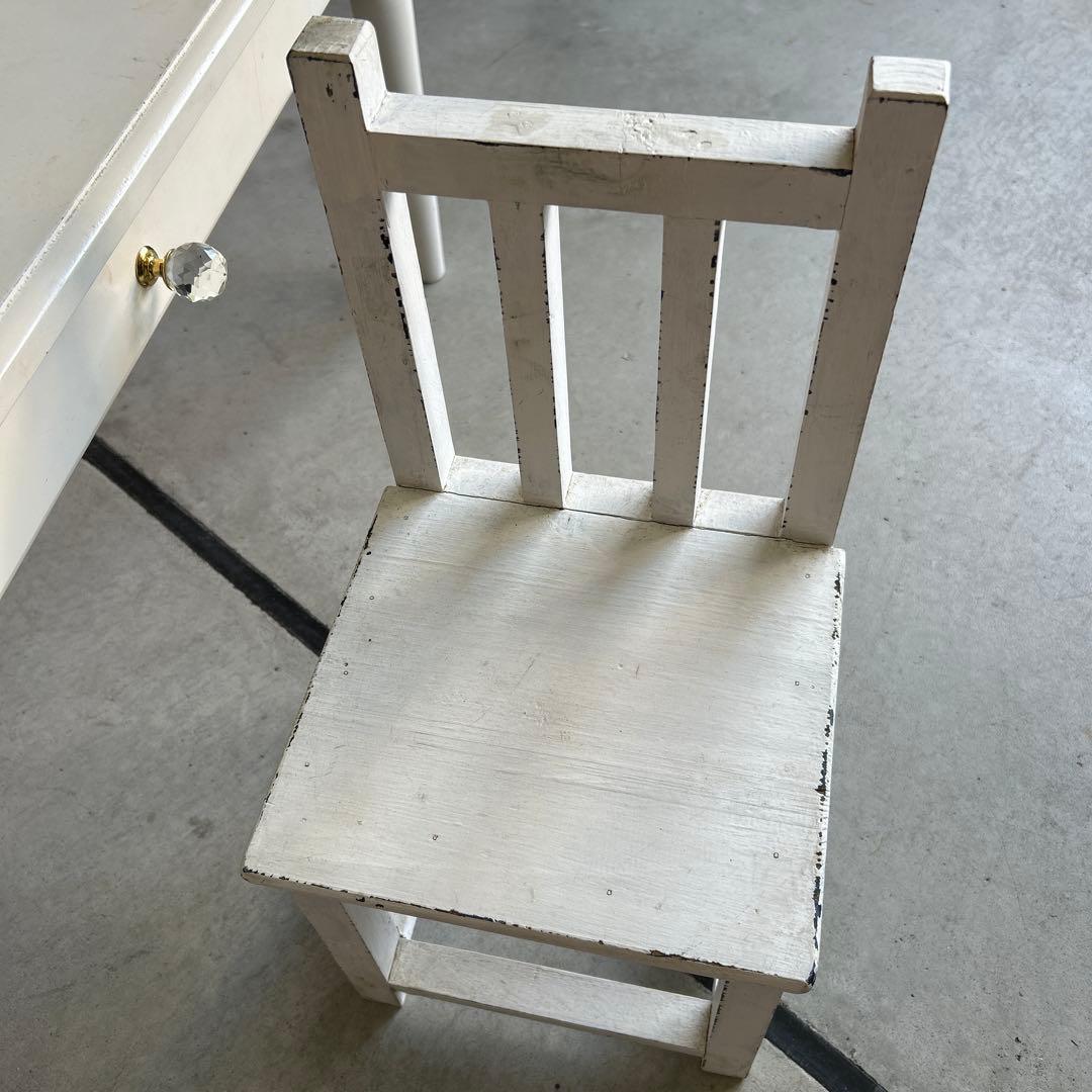 現行ビンテージ デスク & ミニ椅子 セット シャビー ホワイト ローテーブル