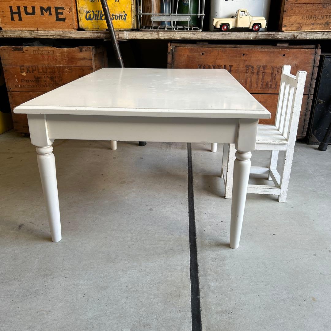 現行ビンテージ デスク & ミニ椅子 セット シャビー ホワイト ローテーブル