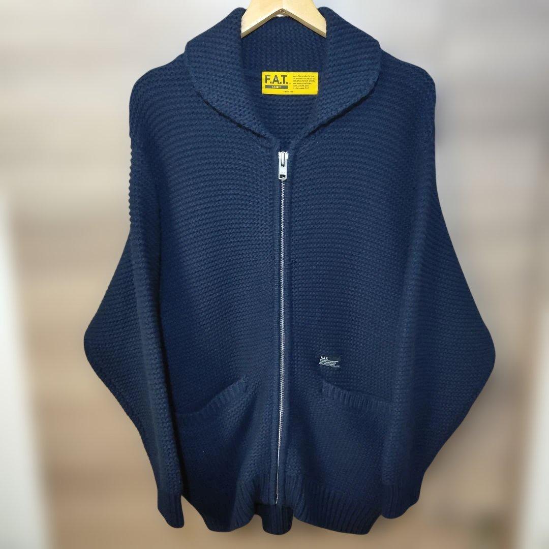 極美品FAT 極厚ジップアップカウチンニット サイズSKINNY(L)ネイビー