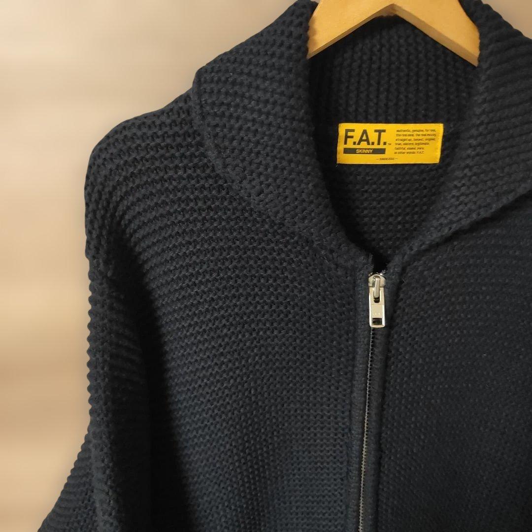 極美品FAT 極厚ジップアップカウチンニット サイズSKINNY(L)ネイビー