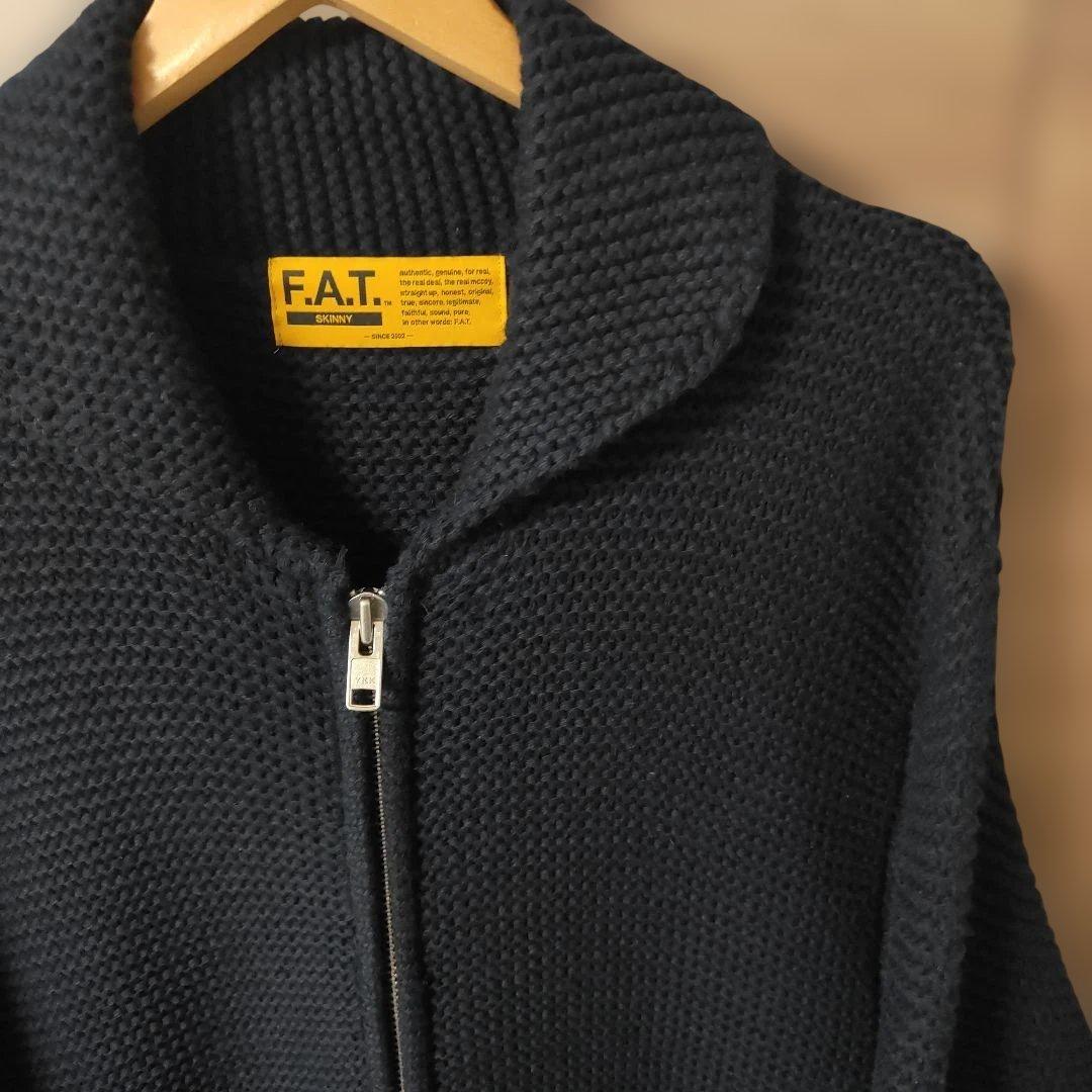 極美品FAT 極厚ジップアップカウチンニット サイズSKINNY(L)ネイビー