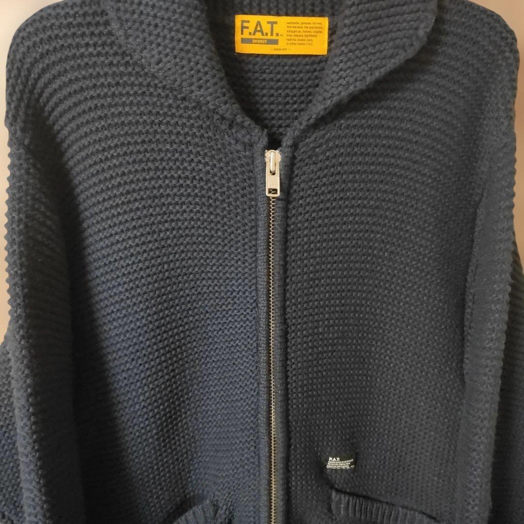 極美品FAT 極厚ジップアップカウチンニット サイズSKINNY(L)ネイビー