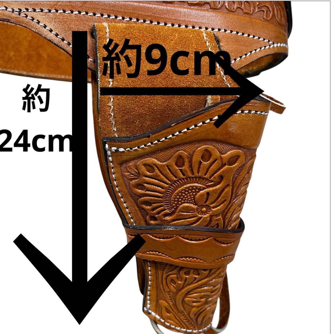 未使用級　カービングレザーガンベルト ナチュラルW最長約109cm最短約94cm