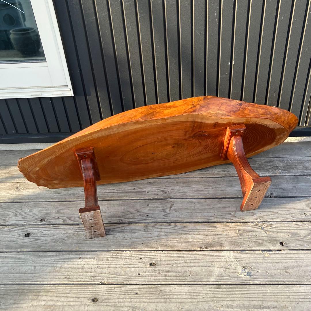 ①昭和レトロ 木製 天然木 欅材 一枚板 脚付き 座卓 センターテーブル 楕円形