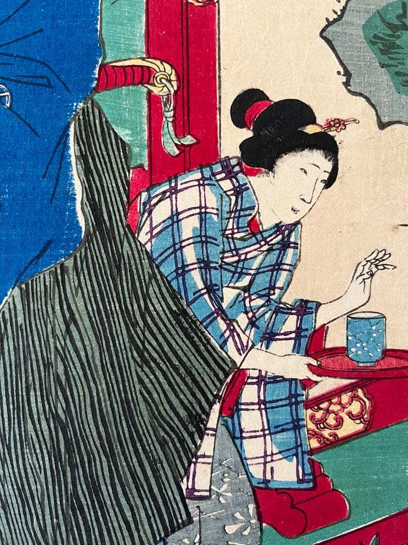 浮世絵 揚洲周延　原画　西郷隆盛愛妾別惜図　西南戦争　日本画　木版画　骨董画