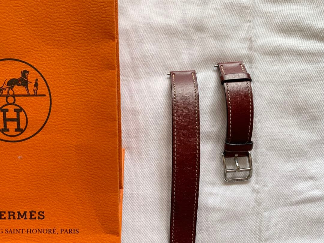 エルメス　Hウォッチ用レザーベルト　2本巻　ボルドー　HERMES