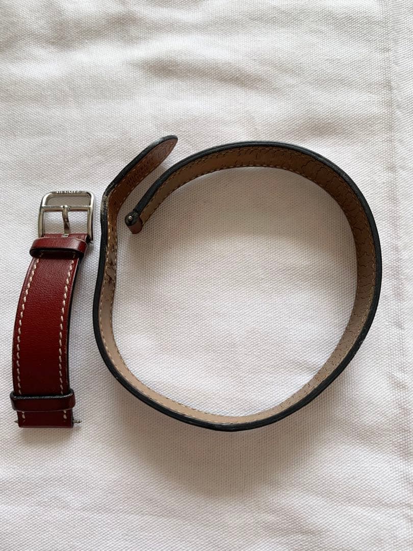 エルメス　Hウォッチ用レザーベルト　2本巻　ボルドー　HERMES