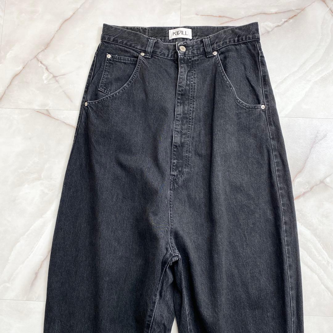 A15672 美品　キディル　ワイドサルエルブラックデニムパンツ　48