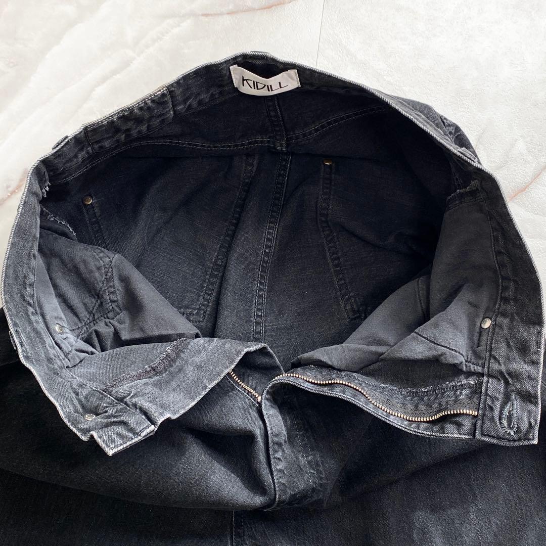 A15672 美品　キディル　ワイドサルエルブラックデニムパンツ　48