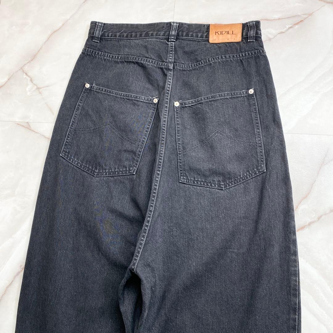 A15672 美品　キディル　ワイドサルエルブラックデニムパンツ　48