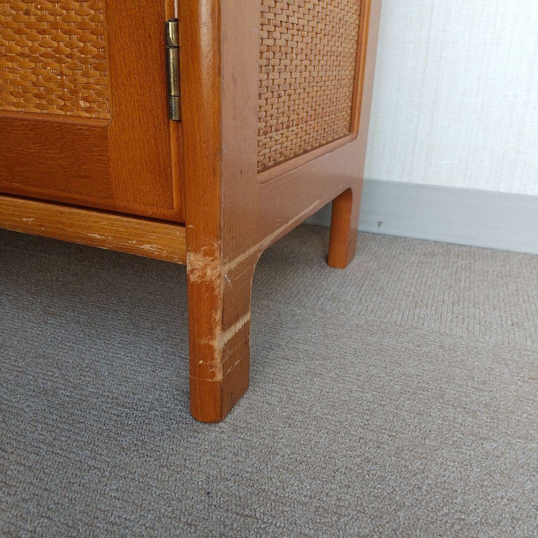 オールドカリモク キャビネット 電話台 収納 棚 ラタン